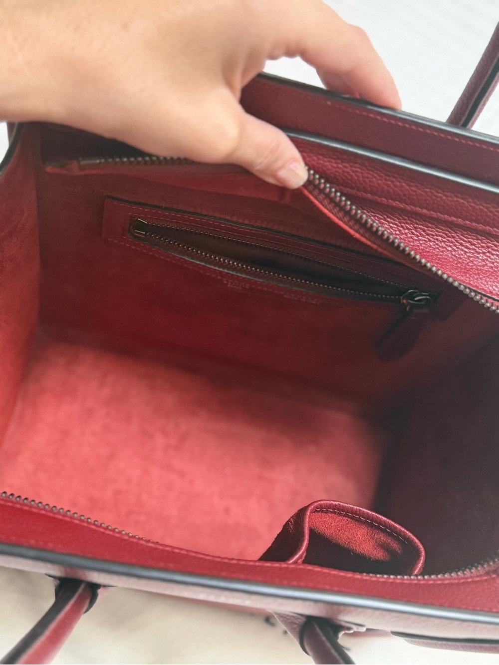 Authentic Celine Nano Luggage Tote in Burgundy Drummed Calfskin - Picture 4 of 9